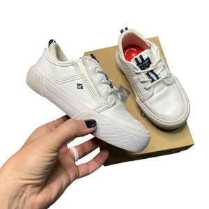 SPERRY Toddler Size 9.5 Soletide Jr White Leather Boat Shoes Hook And Loop Close